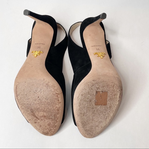 Prada Black Suede d'Orsay Open toe Sling Back Heel - Picture 10 of 12